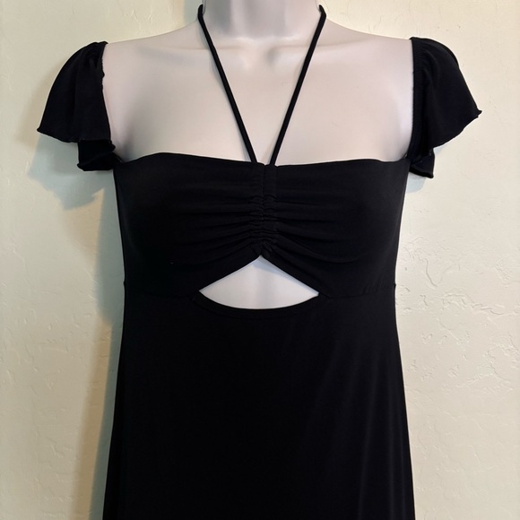 Forever 21 Black Slinky Cut Out Halter Dress with Flutter Cap Sleeves Size S - Picture 3 of 11
